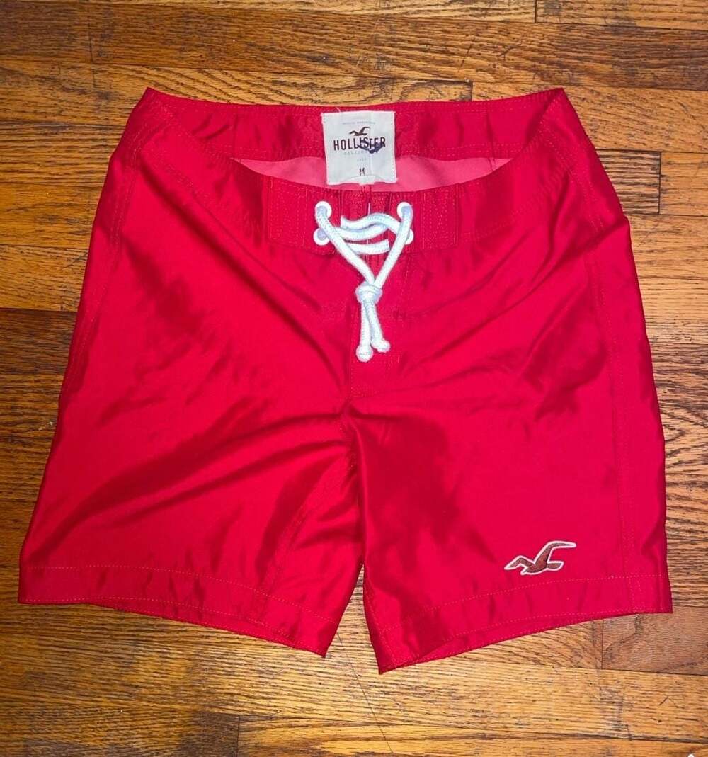 Hollister Red Mesh Shorts with White Lace-Up Closure Size M
